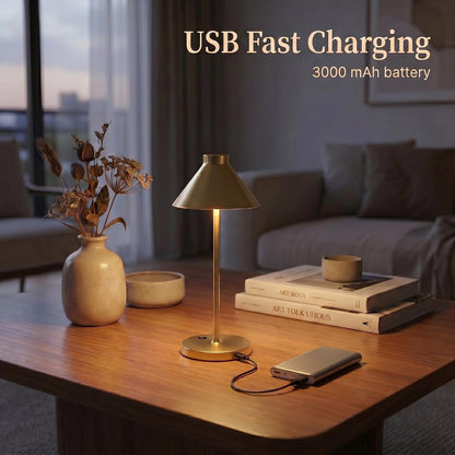 Rechargeable Mini Cordless Desk Lamp, IP44 Waterproof (Gold)